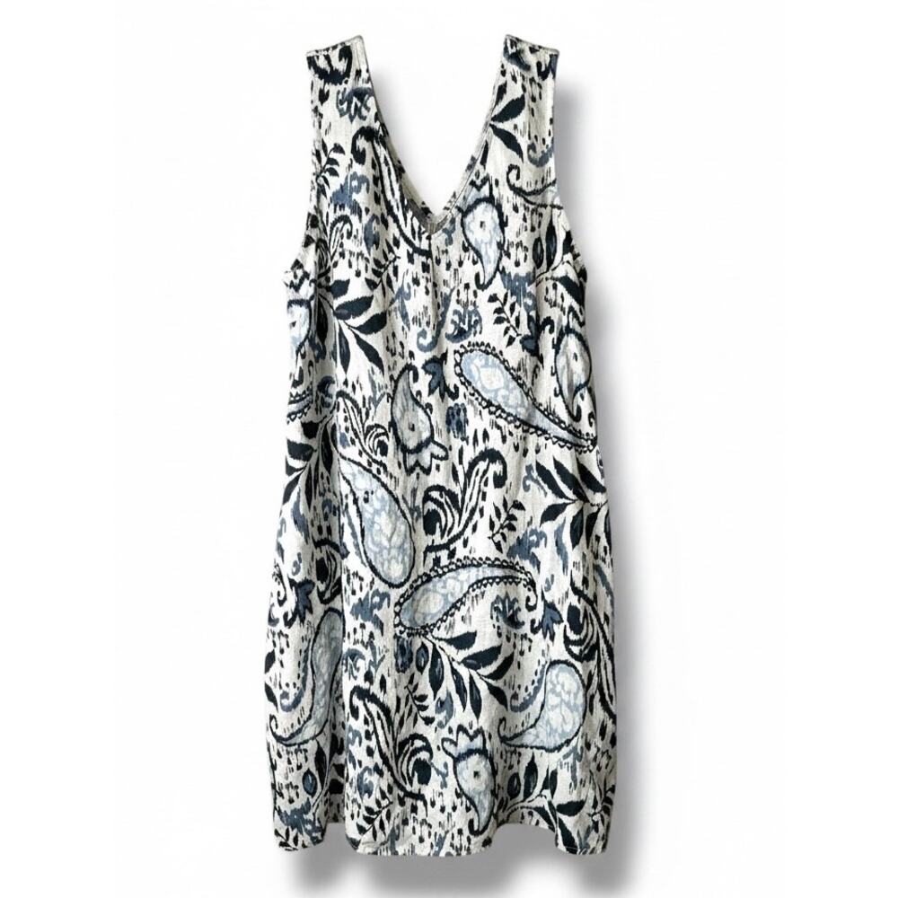 Lucky Brand 100% Linen Sleeveless
Paisley Shift Dress Blue White Relaxed Fit S